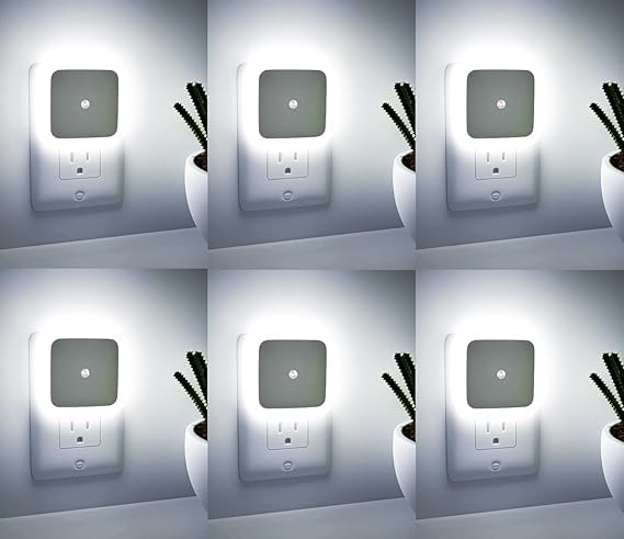 Image of Plastic 6pc Night Lamp Sensor Light for Bed Side Home|Smart Automatic ON /Off Dim LED Lights|Energy Saving 0.5W Lamp|Long Life for Hallway,Stairs,Kitchen,Bathroom (White (6 PCS))
