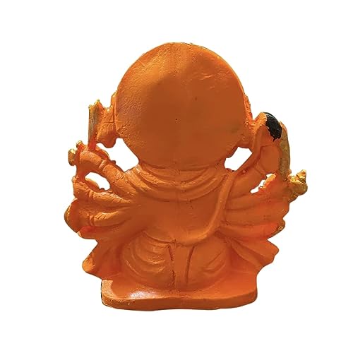 Estatua Panchmukhi Hanuman ji de Resina Naranja 6 pulgadas miniatura 3