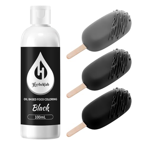 Image of Black Oil Based Food Coloring for Chocolate - Herbeklab 100ml Professional Concentrated Oil Food Dye for Candy Melts, Chocolate, Cake Pops, Strawberries & Baking