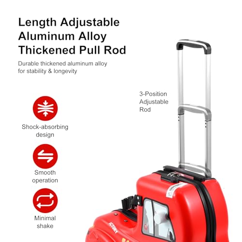 24 In Kids Luggage with Wheels,kids ride on luggage,riding suitcase for kids with Adjustable Handle,Combination Lock and Safety Belt for Girls Boys Aged 6-12 Years Old,Red2