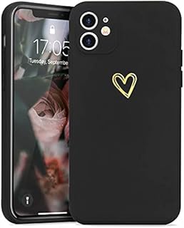 Wirvyuer Compatible with iPhone 11 Phone Cases for Girls Women Silky Soft Protective Shockproof Silicone Cases with Cute Gold Heart Pattern Design Black Cover