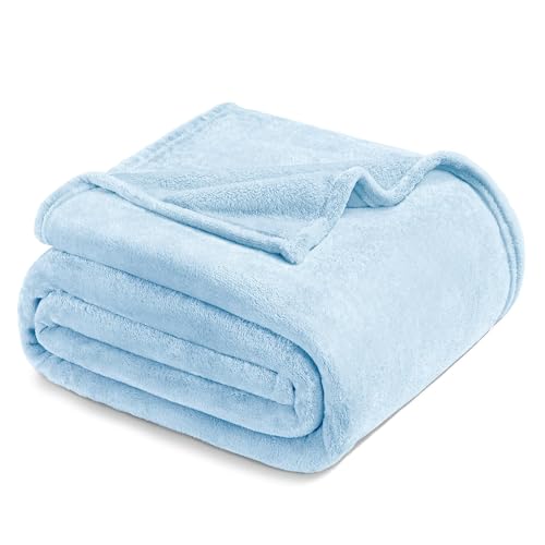 Exclusivo Mezcla Fleece Blankets Queen Size for Bed, Super Soft and Warm, All Season, Cozy, Plush, Lightweight, 90x90 Inches, Ice Blue