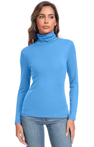 Image of Women's Long Sleeve Casual Lightweight Turtleneck Top Slim Fit Thermal Active Layer Shirts