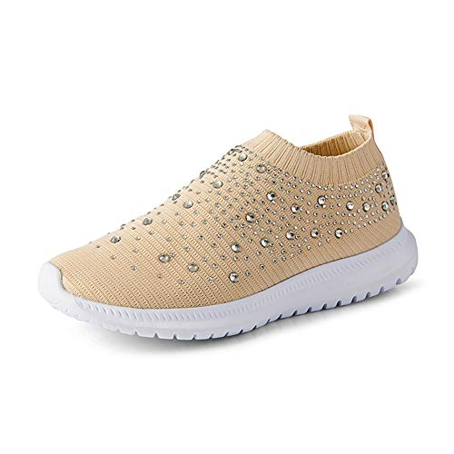 Image of GOSPT Women's Mesh Sport Shoes Rhinestone Glitter Slip On Ballroom Jazz Latin Dance Sock Sneakers