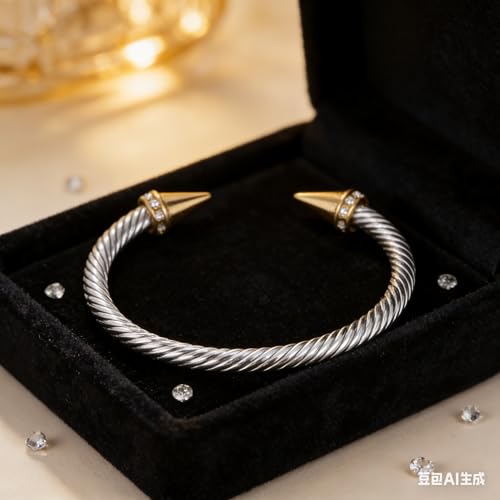 Image of Decpro Exquisite Vintage Twisted Cable Cuff Bangle, Adjustable Stainless Steel Bracelet for Women, Elegant Jewelry Gift for Women