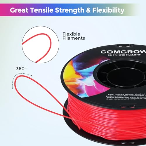 Image of Comgrow TPU Filament 1.75, 3D Printing Filament, Flexible 3D Printer Filament, 95A Soft 3D Printing Filament fit Most 3D Printers Dimensional Accuracy + /- 0.02mm Filament TPU Red 1kg (2.2lbs)