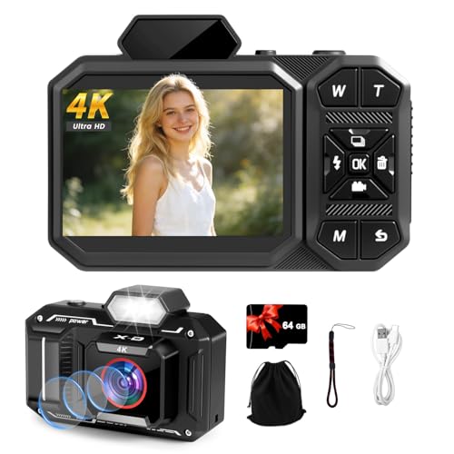 Digital Camera, Bextgoo 4K Vlogging Camera with 64GB Card, 48MP Autofocus, 12X Digital Zoom, Flash & Anti-Shake, Point and Shoot for Beginners and Teens by Bextgoo - Used condition - US$20.26
