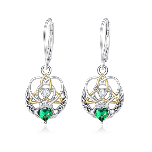 Boucles d'oreilles Claddagh en argent 925 et émeraude