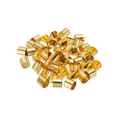 PATIKIL 50Pcs Cord End Caps 11.5mm End Cap Barrel Beads Kumihimo End Caps Brass for Leather Cord, Tassels, Jewelry Making 12mm Length Gold