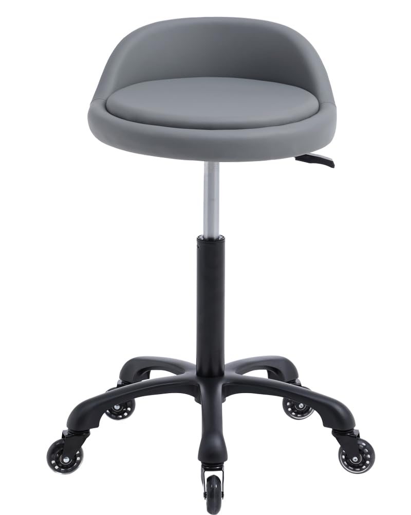 Rolling Salon Stool Chair with Back Support Hydaulic Height Adjustable on Swivel Wheels Heavy Duty for Hair Cutting Esthetician Tatto Beauty Spa Bar Lab Clinic Kitchen Office Home (Dark Gray)
