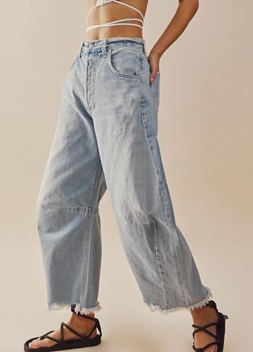 CHARTOU Women Barrel Jeans Distressed Boyfriend Baggy Jeans High Waist Wide Leg Jeans Y2k Ripped Harem Pants2