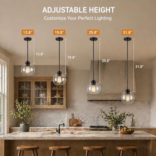 OUVR Black Globe Pendant Light, 2-Pack Modern Clear Glass Hanging Fixture by OUVR - Used condition - Image 2