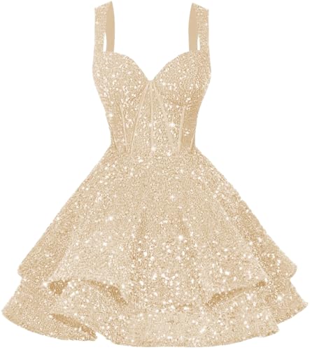 Clothfun Tiered Sequin Short Homecoming Dresses 2025 for Teens Sparkly Corset Sweet 16 Prom Cocktail Dress CY1793