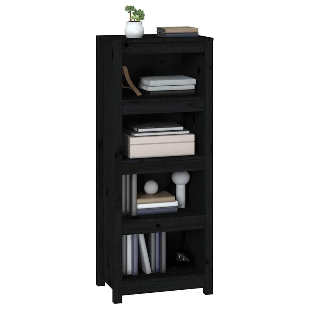 Libreria nera, 50 x 35 x 125,5 cm, in legno di pino massiccio, versatile, con ripiani, per soggiorno, ufficio, cameretta dei bambini, corridoio, portaoggetti decorativo