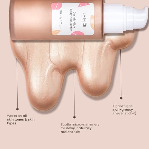 Image of LA MIOR Cosmic Glow Body Highlighter - Nebula | Liquid Highlighter for Body, Flawless Radiance, Lit-from-Within, Blurs Imperfections, Transfer & Sweat Proof, Clean - 50ml