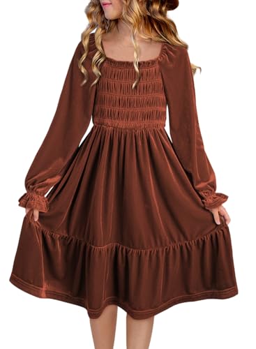 blibean Tween Girls Velvet Dresses Semi Formal Party Outfits with Pockets 6-15 Years