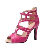 SWDZM Bottines de Danse à Lacets et Bout Ouvert pour Femmes Talons Hauts pour Danse Latine et Salsa,Rose,Talon 9.5CM,Semelle Gomme,41EU