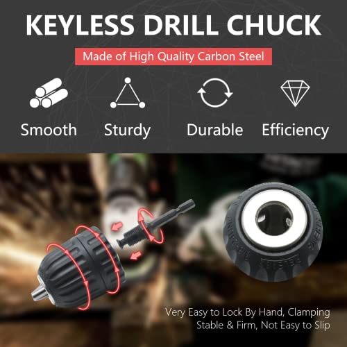 LifCratms 0.8-10mm Capacity Mount Keyless Drill Chuck, 3/8-24 UNF Mount Thread Impact Chuck Converter Conversion Tool, Quick Change Conversion Adapter with 1/4 Inch Hex Shank