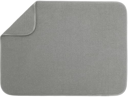 S&T INC. Dish Drying Mat XL, 18” x 24”, Absorbent Microfiber Kitchen Counter Mat, Dish Drying Pad for Dishes, Utensils, Pots and Pans, Extra Large, Grey