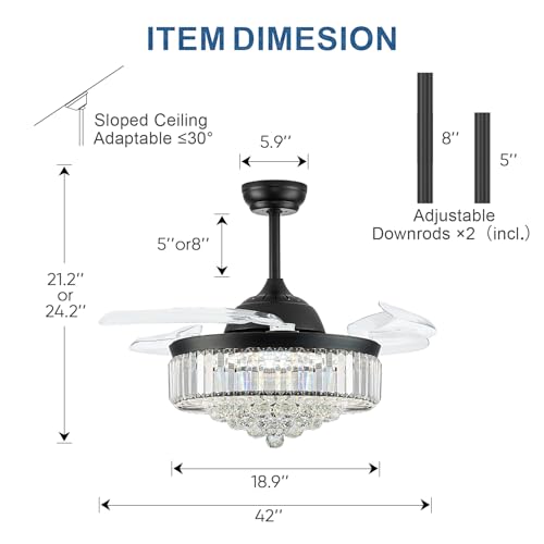 FIDGRA 42'' Fandelier Ceiling Fan with Light, Chandelier with Fan, Black by FIDGRA - Used condition - Image 5
