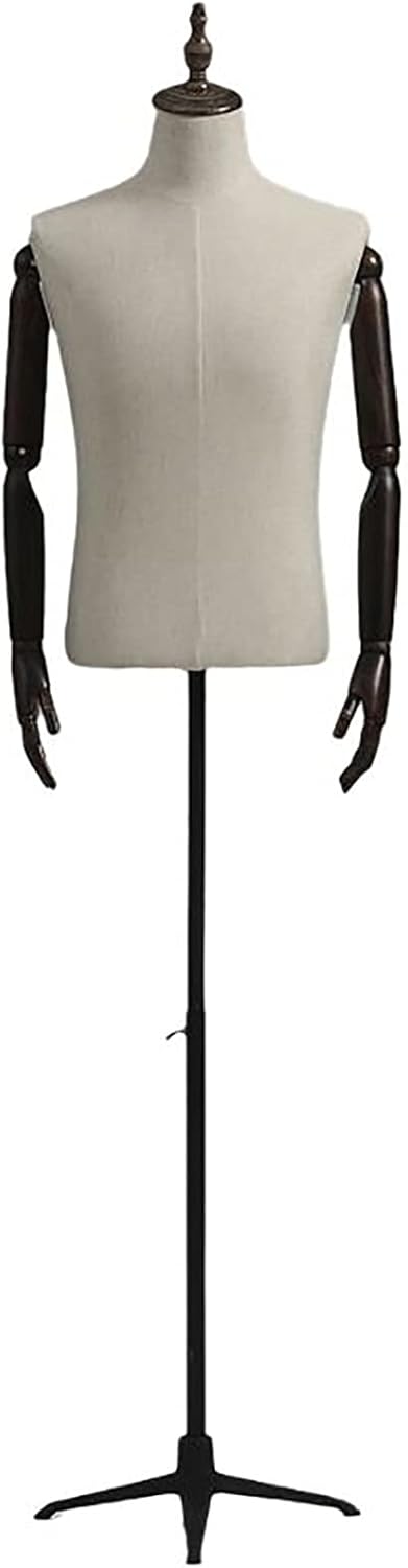 White Male Form Dress Torso Body, Men Manikin Dress Form with Metal Tripod Stand & Wood Arm, for Home/Shop Clothing Display,Gold-L,Gold-L