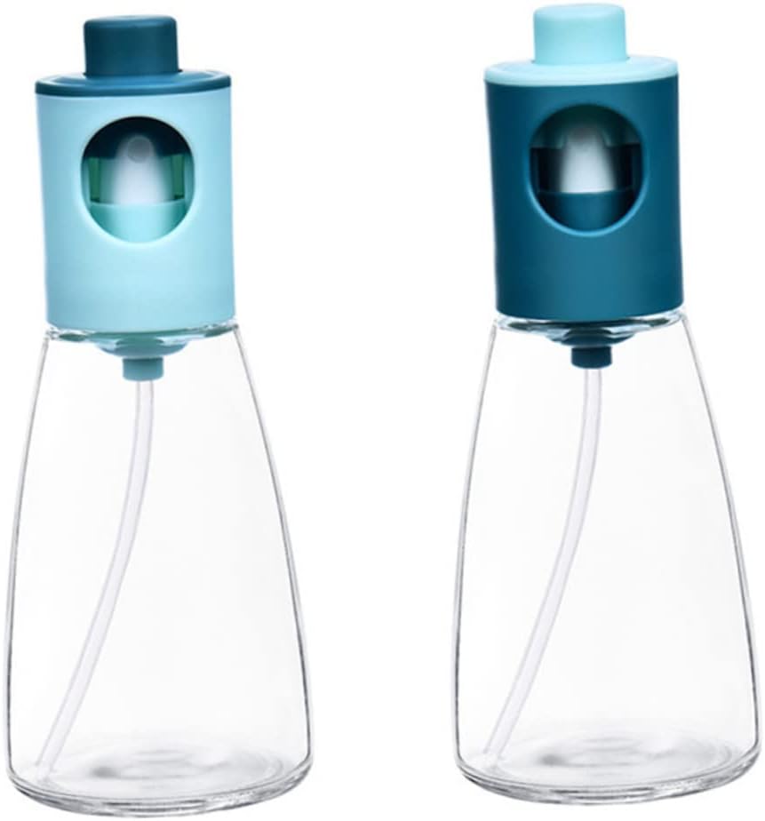 2pcs Kitchen Spray Bottle Ergonomic Press Type Oil Dispenser for Oil Vinegar Cooking Food-safe Glass Light Colors