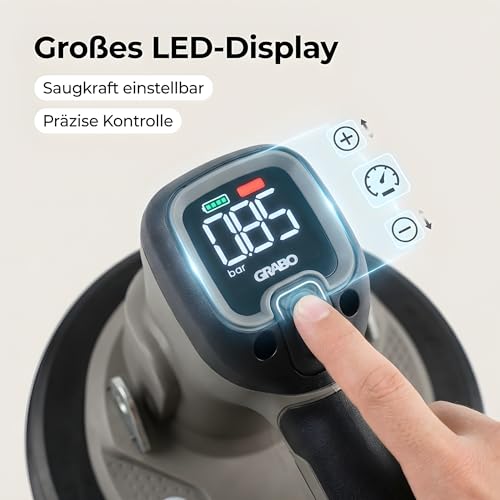 GRABO Brushless-Digitaler Akku Vakuum Saugheber 120kg [Marken Akkukompatibel] elektrischer Platten & Fliesenheber mit Auto-Nachsaugung, Digitales Display für Glas, Stein & Fliesen (OHNE AKKU) (GPB-BO)