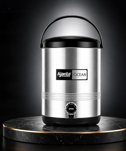 Image of Ajanta Ocean12 Stainless Steel Water Cooler, Water Dispenser Hot & Cold, Thermosteel, PU Insulated, Portable, Travel Friendly, Water Jug for Offices, Shops, Picnics (Black, 9.5 litres)
