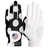 Womens Golf Glove with Ball Marker Rain Left Right Hand Leather Printed Ladies Golf Gloves All Weather Grip Soft Small Medium Large XL (Mod Dot, Small-Worn on Left Hand)