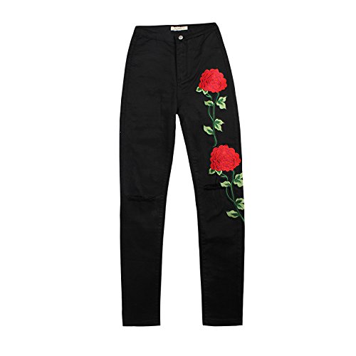 Women's High Waist Stretch Skinny Embroidered Flower Print Leggings Classic Jean Trousers Slimming Jean Jogger2