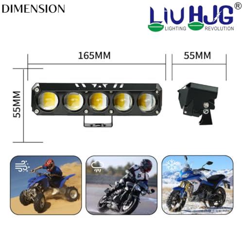 Image of LIU HJG 60W Yellow /White 5 LED Fog Light with Red Devil Eye DRL | Dual Beam | Universal Fit for Bike & Car | Waterproof & Durable | 12V-80V | Stylish Design | Pack of 1