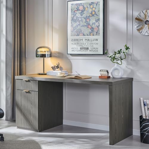 Image of 60 inch Modern Executive Desk, Reversible Left‑Right Cabinet, Built‑in Outlet | Reversible design lets you fix the cabinet on left‑hand or right‑hand side to fit your room layout