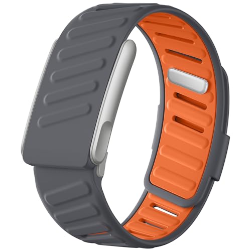 Getino Sport Band Compatible with Whoop 5.0 Bands One, Peak, Life MG, Breathable Waterproof Soft Silicone Adjustable Replacement Accessories Strap for Whoop Band 5.0 Women Men, Gray/Orange