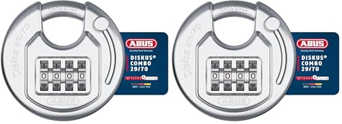 ABUS Vorhängeschloss Diskus Combo 29/70 - Zahlenschloss mit 4-stelligem Zahlencode für hohe Sicherheit - für innen und außen - Schlosskörper aus Edelstahl (Packung mit 2)