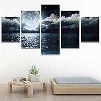 SIGNWIN 5 Panel Canvas Wall Art Modern Art Astronomy & Space Dramatic Minimalist Moon Multicolor Photography for Home Decorations Ready to Hang - 60