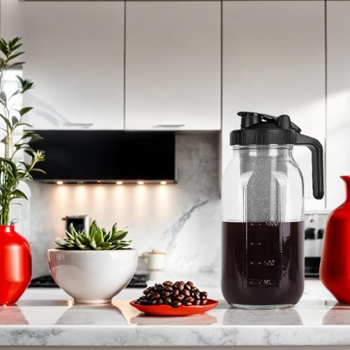 PNHYTUGY Cafeteira Cold Brew – Jarro de vidro resistente de 1,8 g com filtro de aço inoxidável, tamp