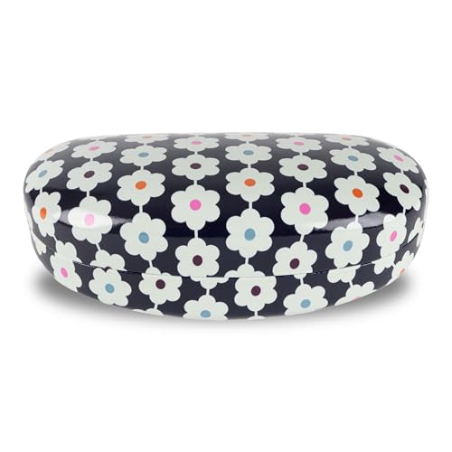 LAGO TERRA Retro Floral Print Hard Shell Glasses / Sunglasses Case, Daisy Chain Navy (Large)