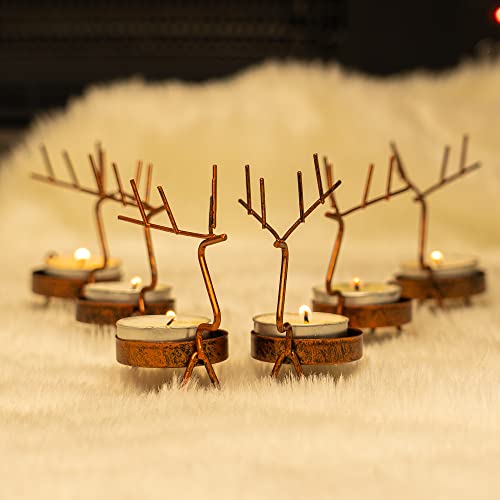 Funpeny 6 Pack Reindeer Tealight Candle Holders, Iron Metal Christmas Lovely Candleholders Reindeer T-Lights Decorations For Xmas Holiday Indoor Tabletop Centerpiece Dining Decor #TOP3