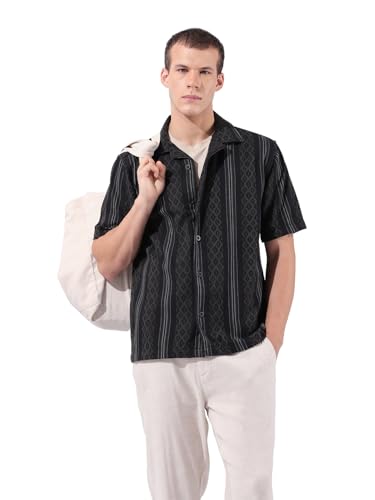 Chemise pour homme col cubain contre la chaleur coupe ample fluide rayée