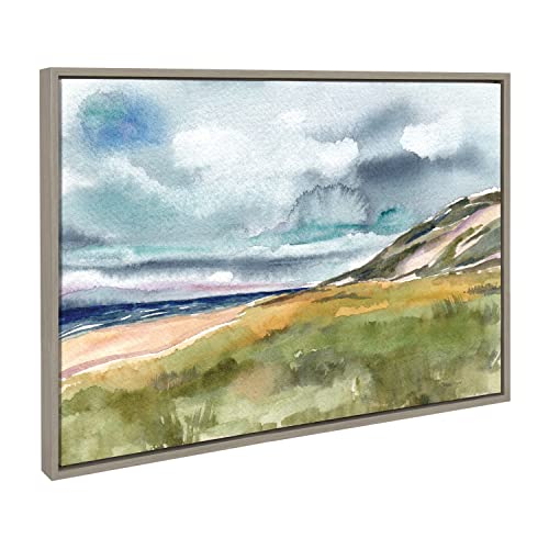 Kate And Laurel Sylvie Seascape Framed Canvas Wall Art By Patricia Shaw, 23X33 Gray, Decorative Watercolor Landscape Art Print For Wall #TOP4