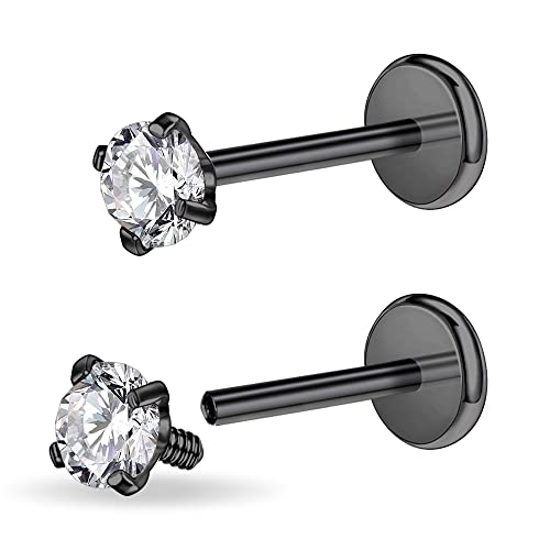 16G/18G/20G Flat Back Nose Stud Internal Thread CZ Piercing Jewelry