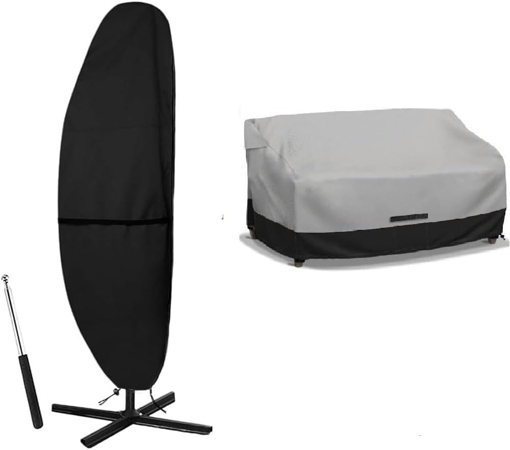 Patio Umbrella Parasol Cover - 600D Waterproof Umbrella Cover Fade and Tear Resistant Patio Loveseat Covers