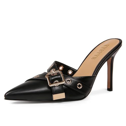 Womens Pumps Sexy High Heels Closed Toe Heeled Mules Stiletto Slip On Pointed Toe Heels for Women Pointy Shoes Backless