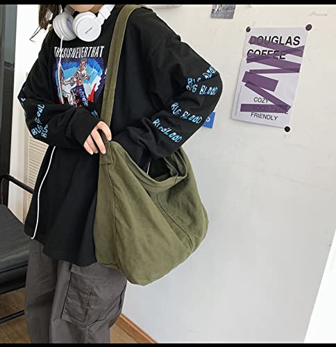 SINMIUANIME Segeltuch-Kuriertasche, große Umhängetasche, Handtasche, einfarbig, mit mehreren Taschen, Segeltuch, Schultertasche für Damen und Herren, 474 Grün
