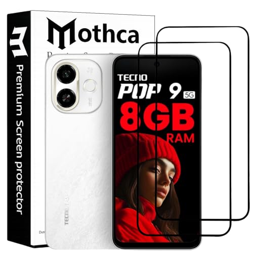 Image of Mothca Military-Grade Tempered Glass Screen Protector Compatible for Tecno Pop 9 with Edge to Edge Coverage - Case Friendly, Anti-Scratch & Bubble-Free Installation Kit (Pack of 2)