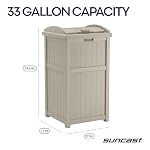 Suncast Hideaway Outdoor Trash Can with Lid - 30 Gallon Trash Can, Light Taupe, Decorative Wicker-Style Garbage Bin, Weather-Resistant Resin Fits 30-33 Gallon Bags, Ideal for Patio & Yard, Made in USA - Image 3