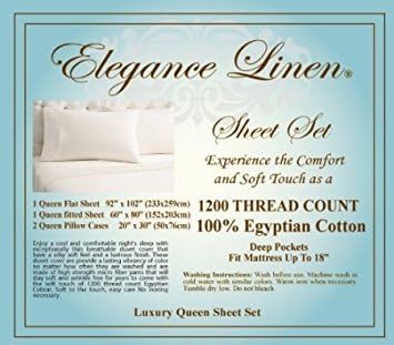 Elegance Linen 1200 Thread Count Egyptian Quality Super Soft Wrinkle Free & Wrinkle Resistant 4 pc Sheet Set, Deep Pocket Up to 18" and Colors, Queen White