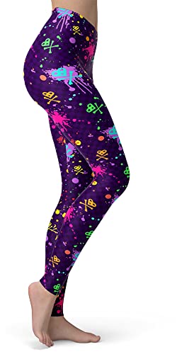 Image of sissycos Women's 80s Leggings Neon Artistic Splash Printed Buttery Soft Stretchy Pants