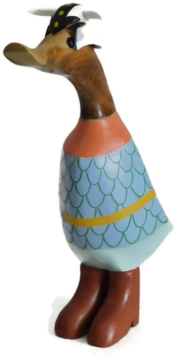 Brave Wings Hand Carved Wooden Bamboo Duck ~ Viking Duck 21.5cm High ~ Ornament Sculpture Figurine Statue Unique Table Decoration Home Decor ~ 5242