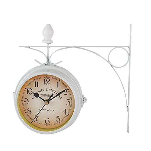 Double Sided Vintage Iron Wall Clock - Garden Station Metal Silent Antique Clock With Rotating Design